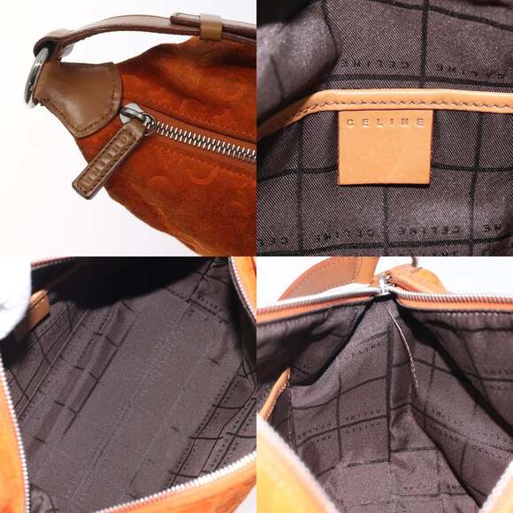 CELINE C Macadam Canvas Hand Bag Suede Orange Silver - Picture 11 of 12
